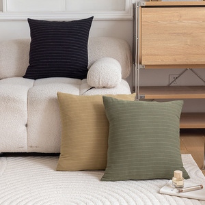 Funda de Almohada Cuadrada de Algodón a Rayas Simple 45x45cm, Decoración del Hogar, Color Caqui, Negro, Verde, Blanco Hueso, Rojo Borrador - Product Image 2