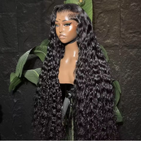 Perruques de 34 pouces en cheveux humains bruts, Lace Front 13x4, perruque transparente HD pour femmes noires américaines, Deep Wave, perruques frontales HD 13x6