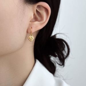 Dylam Unique Design High Jewelry Gold Plated 5A Zirconia Brushed Surface Heart Shape <b>Hook</b> <b>Earrings</b> for Women - Product Image 6