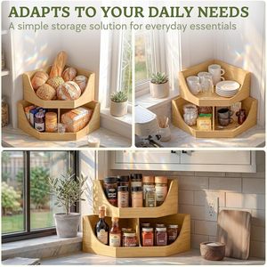 Homestead Bamboo <b>Corner</b> Storage <b>Basket</b> Double Layer Kitchen Fruit Vegetable Organizer Countertop Spice Bottle Holder - Product Image 2