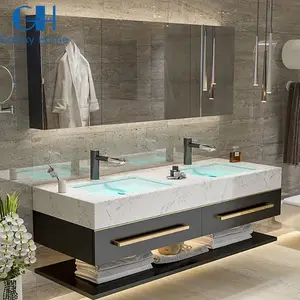 Tocador de baño doble de lujo para Hotel de estilo americano con armario y lavabo de espejo iluminado para baño de Hotel