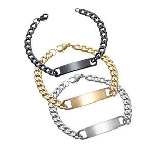 Custom logo Text Hypoallergenic Blank Engraved Cuban Chain Stainless Steel Curved <strong>Hand</strong> Bands and <strong>Bracelets</strong> Bangle for Men Women - Product Image 5