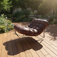 Fauteuil lounge moderne en cuir véritable avec pieds en métal, chaise de détente avec coque en acier inoxydable