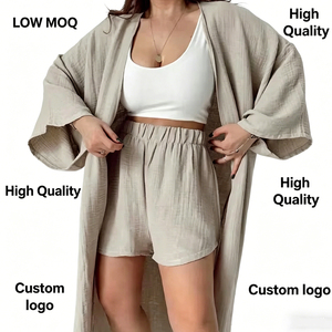 Custom Logo Women Kimono Cardigan <b>Set</b> Resort Wear and Two Piece <b>Set</b> Textured Wide Leg Pants Casual Summer Loungewear Women - Product Image 2