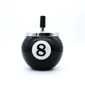 Metal Cigarette Ashtray No.8 Billiards Ball Ashtray Push Down Spinning Ashtray For Family Office Indoor Decoration