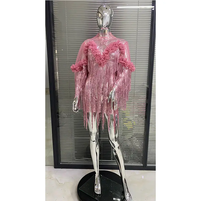 Vestido corto de encaje rosa con borlas, Sexy, para fiesta, cumpleaños y banquete