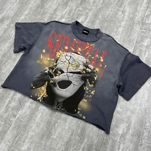 เสื้อยืดดีไซน์เนอร์ทรงบ็อกซี่ ผ้าถัก สไตล์สตรีทแวร์ ขายส่ง แบบโอเวอร์ไซส์ ขอบดิบ ล้างสีแบบแอซิด พิมพ์ลายตัวอักษร ทรงครอป ลายกราฟิก สำหรับผู้ชาย - Product Image 4