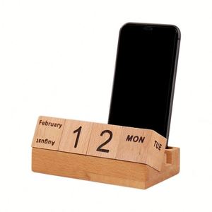 Calendario Perpetuo de Escritorio Ecológico de Madera 2026, Organizador de Escritorio con Portaplumas y Soporte para Teléfono, Regalo Promocional - Product Image 2