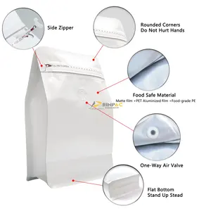 カスタム印刷卸売リサイクル可能再封可能アルミホイルコーヒー豆包装袋バルブとジッパー付き