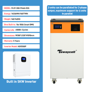 Sistema de Almacenamiento de Energía Solar para el Hogar Tewaycell Todo en Uno de 51.2v 314ah 16kwh con Batería Integrada de 5KW - Product Image 2