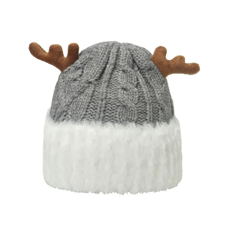 Mulheres veado chifre malha chapéu inverno térmica grossa armuffs exterior Windproof esqui Natal Caps