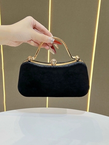 Pochette <span class=keywords><strong>da</strong></span> Sposa con Doppio Manico in Metallo e Diamanti, Borsa <span class=keywords><strong>da</strong></span> Damigella Elegante in Velluto Nero per Donna - Product Image 3