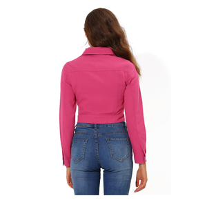 Nuovo arrivo Button Down <span class=keywords><strong>giacca</strong></span> di jeans in Denim a maniche lunghe con maniche lunghe color <span class=keywords><strong>fucsia</strong></span> Slim Fit da donna - Product Image 6