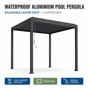 Pergola de piscine en aluminium imperméable sur mesure avec toit réglable, fournisseur OEM pour projets d'hôtels et de resorts en Australie - Product Image 1
