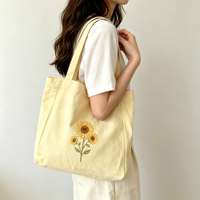 Sac fourre-tout en toile brodé tournesol personnalisé en gros, sac à main réutilisable pour l'école, le sport et les activités quotidiennes en extérieur