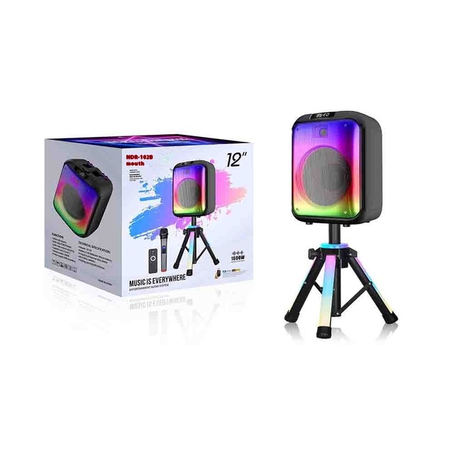 NDR Audio Factory's 12-inch Portable Bluetooth Speaker LED Active PA Mini Design DC Cool Light for Home Party Stand Included