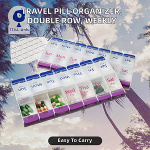 Caja organizadora de pastillas portátil al por mayor, doble fila, con botón, estuches individuales para almacenamiento de pastillas, semanal, de mañana y de noche, de plástico. - Product Image 2