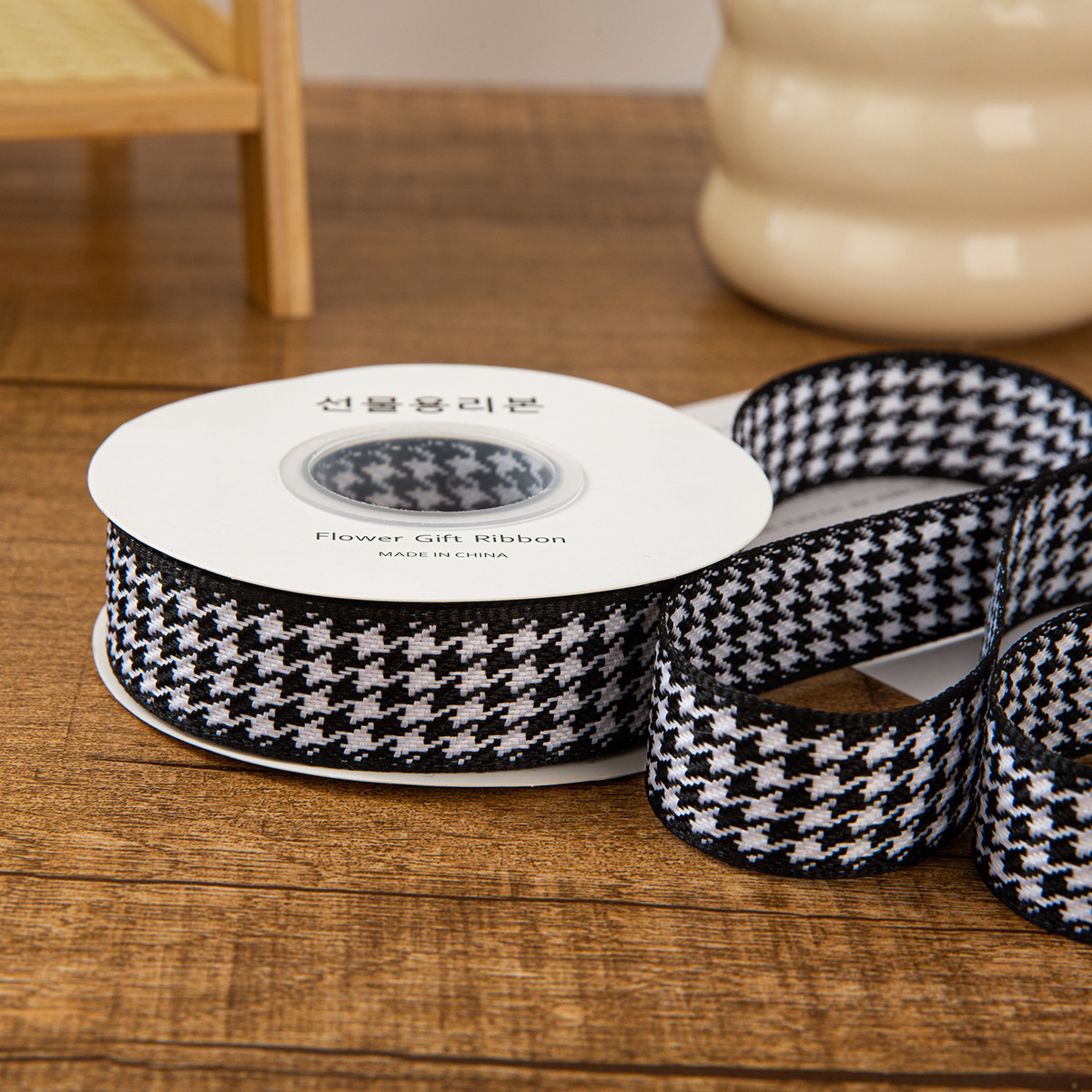 Sangle pied-de-poule noire de 2,5 cm [type dur extra épais] 10 mètres