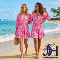 Robe d'été bohème à imprimé floral, col en V, manches longues, taille à cordon, mini robe de plage pour les vacances d'été pour femmes