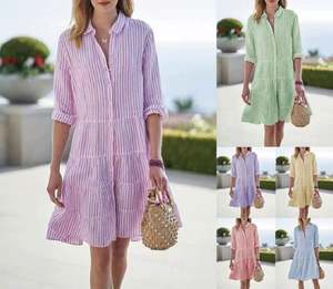 Novedad de 2025, vestidos informales elegantes Vintage, vestido de verano para mujer, Vestido camisero estampado - Product Image 1