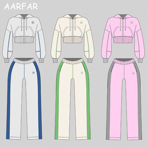 Ensemble deux pièces Y2K personnalisé pour femme : sweat à capuche court zippé à rayures colorées et pantalon de survêtement large – <span class=keywords><strong>Tenue</strong></span> <span class=keywords><strong>d</strong></span>écontractée pour femme - Product Image 1