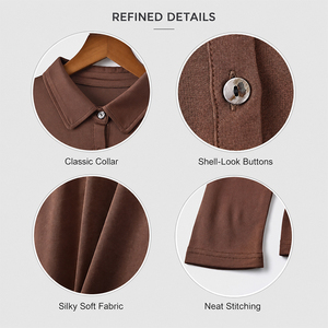 Cárdigan de Manga Larga con Cuello de Solapa de Seda, Cierre de Botón, Color Sólido, Logotipo Personalizado, Premium, Suave, Transpirable, Elegante, Blusa para Mujer - Product Image 3