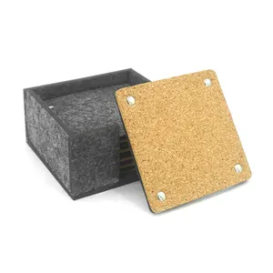 Felt Square Cork Coasters with Holder Absorbent Coaster for Table Drinks Set of 6
