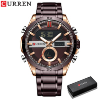 Montre numérique pour homme CURREN 8384, mode décontractée, chronographe en acier inoxydable, LED lumineux, or, montre originale pour homme + boîte