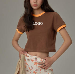 Wholesale Customized Letter Printed T-shirts for Women's 2024 Summer Contrasting <b>Patchwork</b> Loose Short Sleeved <b>Top</b> - Product Image 1