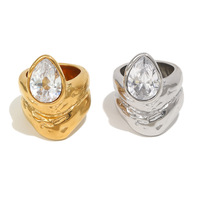 Bague en acier inoxydable plaqué or 18 carats, double couche, goutte d'eau, zircon, style européen et américain, personnalisée