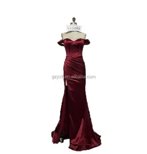 Burgundy Party Strapless Slit Floor-Length Ball Gown Backless Luxury Party Prom Dresses