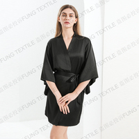 FUNG 6055 Bata de Baño de Satén de Lujo para Mujer con Cuello en V y Cintura Elástica, Diseño Minimalista, Cinturones Personalizados para Mujer