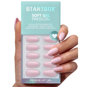 Faux ongles courts en amande, en gel souple, couleur unie rose pastel, faits à la main, à presser, en gros, haute qualité - Product Image 1
