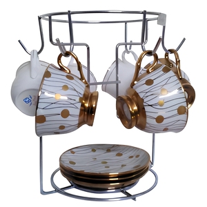 Metal Tea Cup & Saucer <b>Holder</b> <b>Stand</b> with 6 Hooks Decorative <b>Mug</b> Rack Organizer for Kitchen Countertop and Dining Table - Product Image 5