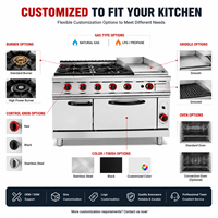 Cuisinière à gaz commerciale autonome avec 4 brûleurs, plaque de cuisson et four en acier inoxydable pour hôtel, restaurant, traiteur, cuisine