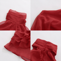 Robe longue élégante rouge sans manches à col montant pour femme, avec volants superposés et nœud au dos, idéale pour les occasions formelles, les mariages ou les soirées – Vente en gros