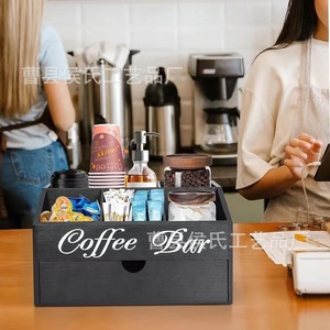Coffee Bar Wooden Storage <b>Box</b> 6 Compartment With Drawer For Coffee Pods <b>Tea</b> Bags Countertop Organizer - Product Image 2