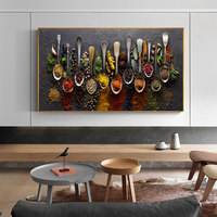 Tableau sur toile encadré avec motifs de céréales, épices, cuillères et poivrons, affiches et impressions décoratives pour cuisine et salle à manger, décoration murale artistique pour la maison