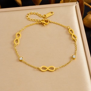 <b>Infinity</b> Symbol Gold Plated Stainless Steel <b>Bracelet</b> With Diamond Bezel Setting For Gift - Product Image 1