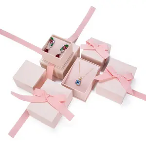 Boîte à bijoux en forme de nœud de ruban rose, prix d'usine, haute qualité, boîte à bagues fleurie, argent