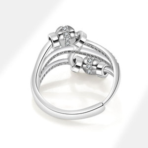 Anillo Giratorio Antiestrés con Cuentas, Ajustable, con Zirconia Pavé, Bañado en Oro Blanco sobre Cobre, Banda Cruzada, Anillos de Piedras Preciosas, de Moda para Mujer - Product Image 4