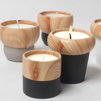 Vente en gros de pots à bougies en céramique personnalisés, supports uniques mats de style nordique avec couvercles en bois pour la fabrication de bougies et la décoration intérieure