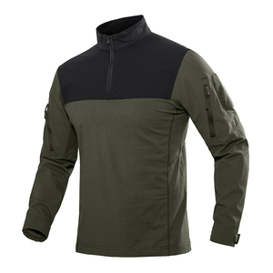 Camiseta táctica de <span class=keywords><strong>manga</strong></span> <span class=keywords><strong>larga</strong></span> de otoño color a juego 1/4 cremallera cuello alto hombres bolsillo con cremallera al aire libre casual camiseta cálida - Product Image 2
