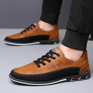 Chaussures de marche pour hommes en cuir de vache, bout rond, semelle extérieure en caoutchouc antidérapante, couleur unie, chaussures décontractées à la mode pour papa, taille 40 41 42 43 44 45 - Product Image 2