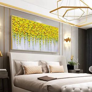 Peinture à l'huile florale impasto jaune cascade dorée, œuvre d'art texturée faite à la main sur toile, décoration murale esthétique 3D pour maison, hôtel, galerie - Product Image 3