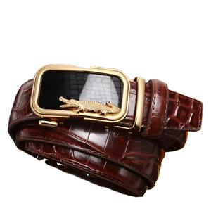 Cinturón de Cuero Genuino Vintage con Hebilla Cuadrada de Aleación y Cierre Automático, Casual, de Piel de Vaca, Impermeable, Transpirable, Ecológico, Ligero y Duradero - Product Image 1