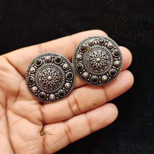 Round Shape <b>Oxidized</b> Stud Earrings for Girls for Casual Party Wear for Women Handmade Bulk Product - Product Image 6