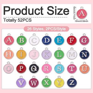 Breloques connecteurs rondes plates avec lettres de <span class=keywords><strong>l</strong></span>'alphabet en alliage émaillé <span class=keywords><strong>pour</strong></span> la fabrication de bijoux DIY (bracelets, boucles d'oreilles) - Product Image 6