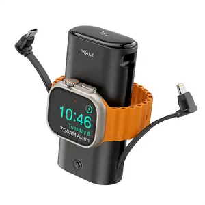 IWALK LinkPod W2 10000mAh Grande Capacidade 30W PD Banco de Potência de Carregamento Rápido com Dois Cabos Embutidos Carregador de Relógio Portátil