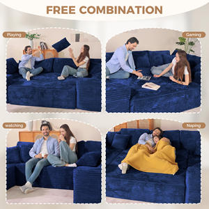 Canapé modulaire sectionnel en velours côtelé avec ottoman, tissu moelleux et rembourrage en éponge, sans assemblage requis, surdimensionné pour hôtels et centres commerciaux - Product Image 5